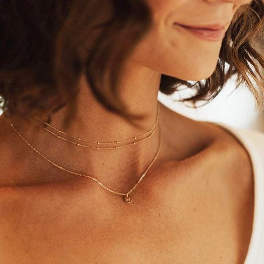 Dainty Gold Chain Choker Necklace 14K Gold Plated Handmade Boho Cute Tiny Beaded - Picture 4 of 7